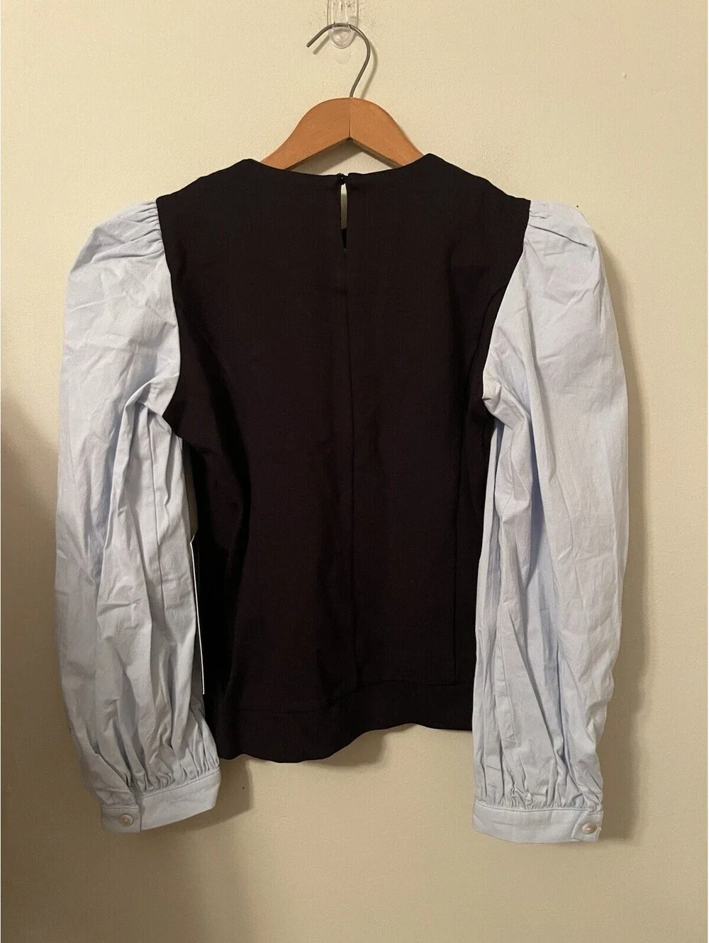 Tuckernuck Black Bodice Top with Light Blue Puff Sleeves